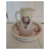 Ceramic Wash Pitcher and Basin Set with Rose Decals
