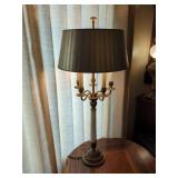 Brass Candelabra Table Lamp with Striped Shade