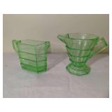 Green Uranium Glass Pitcher and Creamer Set