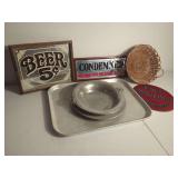 Barware, Signs, Trays, and Woven Basket Assortment
