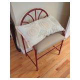 Red Metal Frame Chair with Upholstered Seat and Pumpkin Motif Pillow