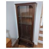 Wooden Display Cabinet with Glass Shelves and Sliding Doors