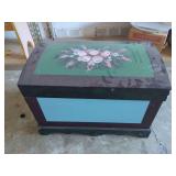 Hand-Painted Wooden Storage Chest with Floral Lid Design
