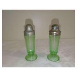Green Uranium Glass Paneled Salt and Pepper Shakers Pair