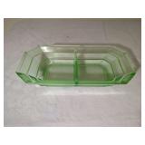 Green Glass Divided Dish Art Deco Design