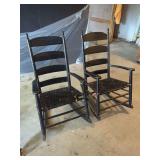 Pair of Black Painted Ladder Back Rocking Chairs with Woven Seats