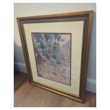 Framed Watercolor Painting Depicting Children by Stream