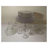 Clear Pressed Glass Tableware Assortment with Beaded Rims