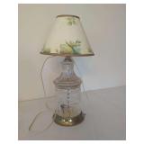 Cut Crystal Table Lamp with Floral Shade and Brass Base