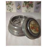 Metal and Cut Glass Covered Dish with Fragonard Style Lidded Insert