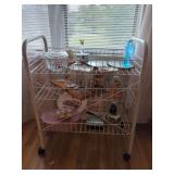 Rolling Wire Utility Cart with Assorted Collectibles