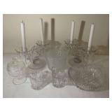 Assorted Pressed and Cut Glass Tableware and Candelabra Grouping