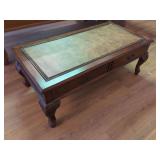 Wood Coffee Table with Map Inset Top and Drawers