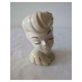 Ceramic Lady Head Vase Planter with Gold Accents
