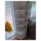 White Wicker Corner Shelf Unit with Cabinet