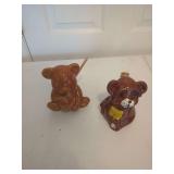 Ceramic Bear Honey Pot Pair with Wooden Dippers
