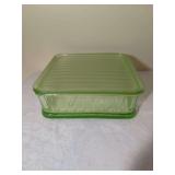 Green Uranium Glass Refrigerator Dish With Lid