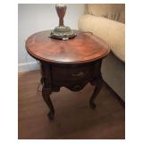 Mahogany Oval End Table with Single Drawer and Cabriole Legs