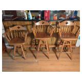 Set of Three Wooden Swivel Bar Stools with Arms