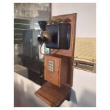 Wall-Mounted Wooden Telephone with Push-Button Keypad
