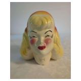 Ceramic Blonde Woman Head Vase with Red Headscarf
