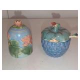 Two Ceramic Covered Jars with Floral and Botanical Motifs