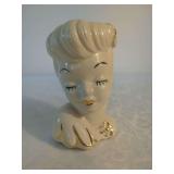Ceramic Glamour Girl Head Vase with Gold Accents