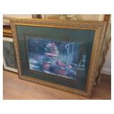 Framed Floral Garden Print in Ornate Gold-Tone Wood Frame