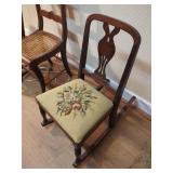 Wooden Rocking Chair With Floral Needlepoint Upholstery