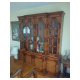 Large Wood China Cabinet with Etched Oriental Scenes