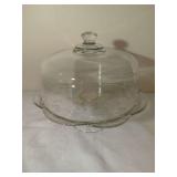 Clear Glass Pedestal Cake Stand with Dome Cover and Floral Etched Pattern