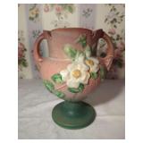 Roseville USA Donatello Pattern Pottery Vase with Dual Handles and Floral Relief