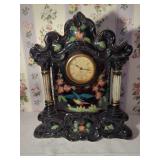 HiFi Nite-Glo Mantel Clock with Hand-Painted Bird and Floral Motif