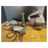 Assorted Electric Power Tools Including Drills, Saw, and Grinder