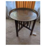 Etched Brass Tray Top Table with Folding Wooden Base