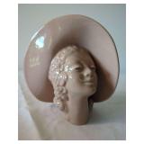 Glazed Ceramic Lady Head Planter with Wide Brim Hat
