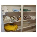 Assorted Linens, Towels, and Storage Containers