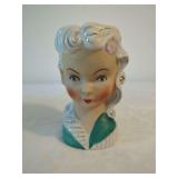 Ceramic Lady Head Vase with Green Collar and Gold Trim