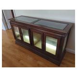 Dark Wood Display Cabinet with Glass Top and Interior Lighting