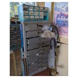 Metal Hardware Cabinet with Assorted Fasteners and Plastic Drawer Unit