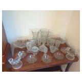 Clear Pressed Glass Tableware and Serving Assortment with Floral Motif