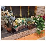 Assorted Decorative Floral Arrangements and Painted Wooden Caddies