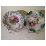 Set of Two Bavarian Porcelain Decorative Bowls with Floral and Fruit Motifs