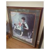 Framed Norman Rockwell Print Depicting Young Boy Painting Birdhouse