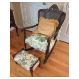 Wood Framed Rocking Chair with Caned Back and Matching Footstool
