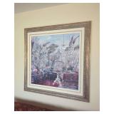 Framed Greenhouse Print with Birdcage and Floral Motif