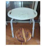 Lot of Two Stools Including Wood Accent Stool and Adjustable Plastic Shower Stool