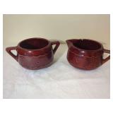 Brown Ceramic Creamer and Sugar Bowl Set