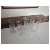 Pressed and Etched Glass Footed Tumblers and Vases