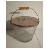 Clear Glass Ice Bucket with Wooden Lid and Wire Handle